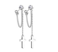 beyoutifulthings 1 Paar Damen Ohr-Stecker Zirkonia Clear Ketten-Kreuz Anhänger Chirurgenstahl Ohr-ringe Ohr-hänger Ohringe Silber