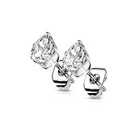 beyoutifulthings 1 Paar Damen Ohr-Stecker Zirkonia Tränen-Tropfen Ohr-ringe Chirurgenstahl Ohringe Silber Clear 7-mm