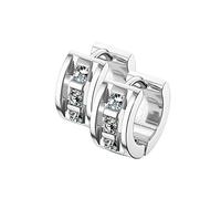 beyoutifulthings 1 Paar Damen Ohringe CREOLEN 3 Zirkonia Clear Ohr-ringe Ohr-stecker Chirurgenstahl Silber 7mm