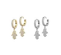 beyoutifulthings 2 Paar Damen Creolen Ohr-Hänger Anhänger Hamsa-Hand Pavé Zirkonia Clear Ohr-ringe Ohr-stecker Ohringe Silber Gold