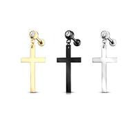 beyoutifulthings 3 Knorpel Ohr-stecker Kreuz-Anhänger Zirkonia Cartilage Labret Piercing-s Tragus Gold Silber Schwarz Edelstahl Schraub-Verschluss