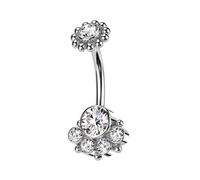 beyoutifulthings Bauch-nabelpiercing Runde Zirkonia Clear Kugeln Silber Nabel-Piercing Chirurgenstahl Bananabell Stab-länge 10-mm