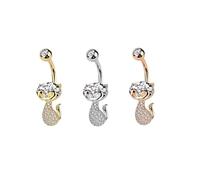 beyoutifulthings Bauch-nabelpiercing SET Katze Pavé Zirkonia Silber Gold Roségold Nabel-Piercing Chirurgenstahl Bananabell Stab-länge 10-mm