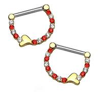 beyoutifulthings Brustwarzen-Piercing 1 Paar ZIRKONIA HALBKREIS Herz Intim-Piercing Brust-Piercing Edelstahl Gold Clear Rot Stab 1,6mm 12mm