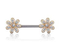 beyoutifulthings Brustwarzen-piercing Blumen Silber Gold Roségold Clear Brust-piercing Nippel-piercing Intim-piercing Chirurgenstahl Stab 14-mm