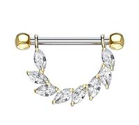 beyoutifulthings Brustwarzen-Piercing FUNKELNDER BLÄTTER-Kranz Intim-Piercing Brust-Piercing Edelstahl Gold Clear Stab 1,6mm 14mm