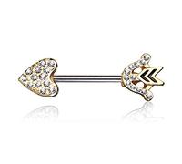 beyoutifulthings Brustwarzen-piercing Gold Herz Pfeil Pavé Zirkonia Clear Brust-piercing Nippel-piercing Chirurgenstahl Stab 14-mm