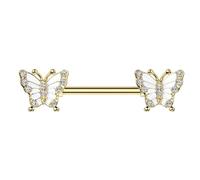 beyoutifulthings Brustwarzen-piercing Gold Pavé Zirkonia Clear Schmetterling-e Brust-piercing Nippel-piercing Chirurgenstahl Stab 14-mm
