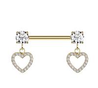 beyoutifulthings Brustwarzen-piercing Gold runde Zirkonia Clear Pavé Herz-Anhänger Clear Brust-piercing Nippel-piercing Chirurgenstahl Stab 14-mm