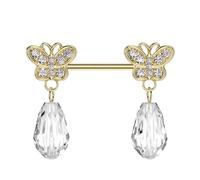 beyoutifulthings Brustwarzen-piercing Gold Schmetterling-e Tropfen-Anhänger Zirkonia Clear Brust-piercing Nippel-piercing Chirurgenstahl Stab 12-mm