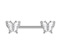 beyoutifulthings Brustwarzen-piercing Gold Silber Pavé Zirkonia Clear Schmetterling-e Brust-piercing Nippel-piercing Chirurgenstahl Stab 14-mm