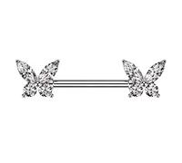 beyoutifulthings Brustwarzen-piercing Gold Silber Schmetterling Zirkonia Clear Brust-piercing Nippel-piercing Chirurgenstahl Stab 11-mm