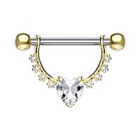 beyoutifulthings Brustwarzen-Piercing GROSSES Herz Intim-Piercing Brust-Piercing Edelstahl Gold Clear Stab 1,6mm 12mm