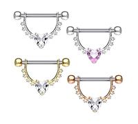 beyoutifulthings Brustwarzen-Piercing GROSSES Herz Set Intim-Piercing Brust-Piercing Edelstahl Silber Gold Roségold Clear Pink Stab 1,6mm 12mm