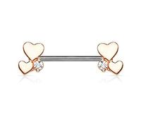 beyoutifulthings Brustwarzen-piercing Herzen Gold Roségold Zirkonia Clear Brust-piercing Nippel-piercing Intim-piercing Chirurgenstahl Stab 14-mm