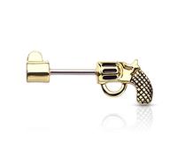 beyoutifulthings Brustwarzen-Piercing Revolver Pistole Brust-Piercing Nippel-Piercing Chirurgenstahl Gold Schwarz Silber Stab 1,6/12mm