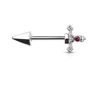 beyoutifulthings Brustwarzen-Piercing roter Kristall Dolch Brust-Piercing Nippel-Piercing Chirurgenstahl Silber Gold Schwarz Stab 1,6/14mm