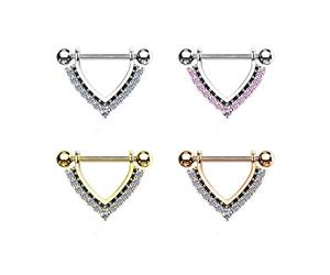 beyoutifulthings Brustwarzen-Piercing Set Enamel Zirkonia Kranz Brust-Piercing Nippel-Piercing Chirurgenstahl Silber Gold Roségold Stab 1,6/14mm