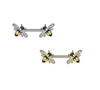 beyoutifulthings Brustwarzen-piercing SET Gold Silber Biene Zirkonia Clear Brust-piercing Nippel-piercing Chirurgenstahl Stab 10-mm