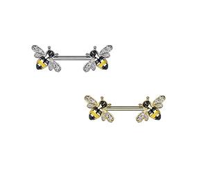 beyoutifulthings Brustwarzen-piercing SET Gold Silber Biene Zirkonia Clear Brust-piercing Nippel-piercing Chirurgenstahl Stab 10-mm