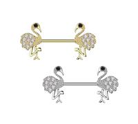 beyoutifulthings Brustwarzen-piercing SET Gold Silber Clear Flamingo-s Brust-piercing Intim-Piercing Nippel-piercing Chirurgenstahl Stab 14-mm