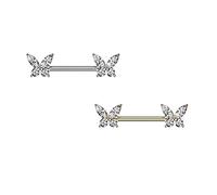 beyoutifulthings Brustwarzen-piercing SET Gold Silber Schmetterling Zirkonia Clear Brust-piercing Nippel-piercing Chirurgenstahl Stab 11-mm