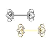 beyoutifulthings Brustwarzen-piercing SET Gold Silber Zirkonia Herz Unendlichkeits-Schleife Brust-piercing Nippel-piercing Chirurgenstahl Stab 12-mm