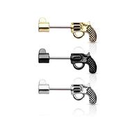 beyoutifulthings Brustwarzen-Piercing Set Revolver Pistole Brust-Piercing Nippel-Piercing Chirurgenstahl Gold Schwarz Silber Stab 1,6/12mm
