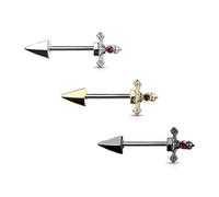 beyoutifulthings Brustwarzen-Piercing Set roter Kristall Dolch Brust-Piercing Nippel-Piercing Chirurgenstahl Silber Gold Schwarz Stab 1,6/14mm