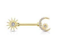 beyoutifulthings Brustwarzen-piercing Sonne Halb-Mond Stern Gold Pavé Zirkonia Clear Brust-piercing Nippel-piercing Chirurgenstahl Stab 14-mm