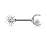 beyoutifulthings Brustwarzen-piercing Sonne Halb-Mond Stern Silber Gold Pavé Zirkonia Clear Brust-piercing Nippel-piercing Chirurgenstahl Stab 14-mm