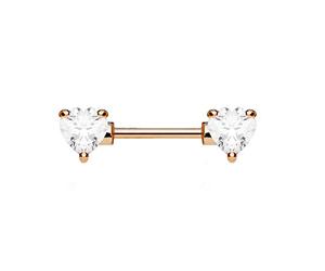 beyoutifulthings Brustwarzen-Piercing ZIRKONIA Herzen Brust-Piercing Intim-Piercing CHIRURGENSTAHL Silber Gold Roségold Stab 1,6mm 12/16mm
