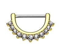 beyoutifulthings Brustwarzen-Piercing ZIRKONIA-Reihe Brust-Piercing Edelstahl Gold Clear Stab 1,2mm 12mm klick-Verschluss