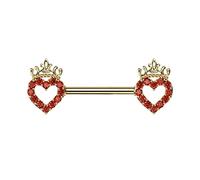 beyoutifulthings Brustwarzen-piercing Zirkonia Rot Pavé Herzen Krone Gold Brust-piercing Nippel-piercing Chirurgenstahl Stab 14-mm