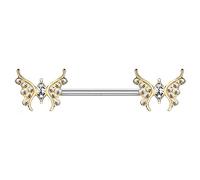 beyoutifulthings Brustwarzen-Piercing Zirkonia Schmetterling Brust-Piercing Nippel-Piercing Chirurgenstahl Gold Clear Stab 1,6/14mm