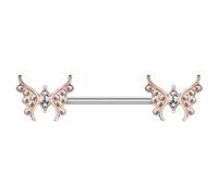 beyoutifulthings Brustwarzen-Piercing Zirkonia Schmetterling Brust-Piercing Nippel-Piercing Chirurgenstahl Silber Gold Roségold Clear Stab 1,6/14mm