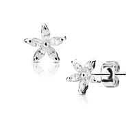 beyoutifulthings Damen 1 Paar Ohringe Ohrringe Set Stecker Edelstahl Chirurgenstahl Marquise Bluetenblatt clear Zirkonia silber