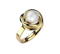 beyoutifulthings® Damen-Ring Strudel Perle Weiß Gold Edelstahl 15,8-mm glänzend poliert Band-Ring Motiv-ring 54 (17,2)