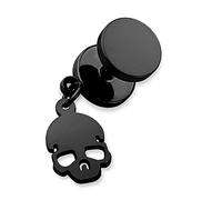 beyoutifulthings Fake-Ohr-Plug Totenkopf-ANHÄNGER Ohr-Piercing Ohr-Schmuck Chirurgenstahl Schraub-Verschluss Schwarz 8mm