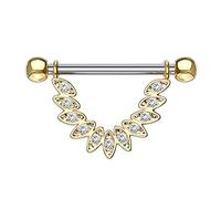 beyoutifulthings Federn Gold Brustwarzen-Piercing Intim-Piercing Brust-Piercing Nippel-Piercing Edelstahl ZIRKONIA Clear 1,6mm 14mm
