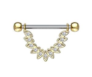beyoutifulthings Federn Gold Brustwarzen-Piercing Intim-Piercing Brust-Piercing Nippel-Piercing Edelstahl ZIRKONIA Clear 1,6mm 14mm