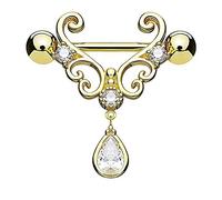 beyoutifulthings Filigrane Herzen Tropfen ANHÄNGER Brustwarzen-Piercing Intim-Piercing Brust-Piercing Edelstahl ROSÉGOLD Gold Silber 1,6mm 14mm