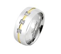 beyoutifulthings funkelnder Dreier ZIRKONIA-Reihe Clear Band-Ring Chirurgenstahl 316L Verlobungs-Ring Partner-Ring Trau-Ring Silber Gold 47(15)