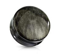 Beyoutifulthings Gold-Obsidian Ohr-Plug Natur-Stein Piercing Schmuck Tunnel 10-mm Double Flared Sattel-Verschluss Schwarz Gold