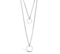 beyoutifulthings Halskette Zwei-reihig Anhänger Runde Platte Doppel-Kette Damen-Halskette Schmuck Collier Edelstahl Silber 400m