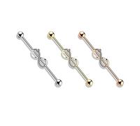 beyoutifulthings Industrial-Piercing SET Zirkonia Pavé Unendlichkeits-Schleife Industrial-Barbell Industrial-Bar Chirurgenstahl Stab-länge 38-mm