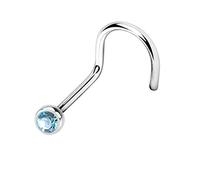 beyoutifulthings Nasen-Piercing KRISTALL Nasen-Ring Nasen-Stecker Press Fit Spirale Chirurgenstahl Silber Aqua Stab 1/8mm Stein 2,5mm