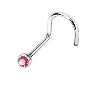 beyoutifulthings Nasen-Piercing KRISTALL Nasen-Ring Nasen-Stecker Press Fit Spirale Chirurgenstahl Silber Pink Stab 0,8/8mm Stein 2,5mm