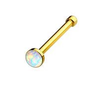 beyoutifulthings Nasen-Piercing weißer Opal Nasen-Ring Nasen-Stecker Chirurgenstahl Gold Stab 0,8/6mm Stein 2,5mm