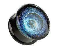 beyoutifulthings Ohr-Plug Wirbel Schwarz Blau Glas Ohr-Piercing Ohr-Schmuck Tunnel Double Flare Sattel-Verschluss 8-mm